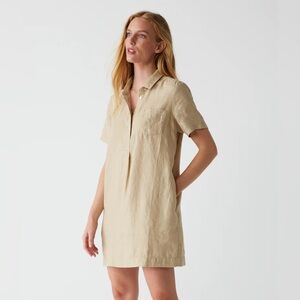 NWOT Michael Stars Ola Utility 100% Linen Mini Shirt Dress Tan Size Medium